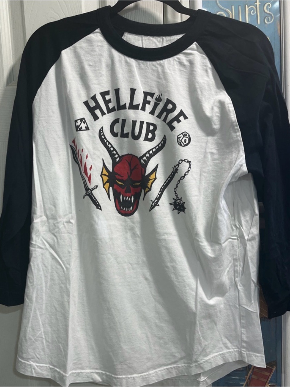 NWT Unisex Hellfire Club Raglan Baseball Tee - Black & White Size Medium